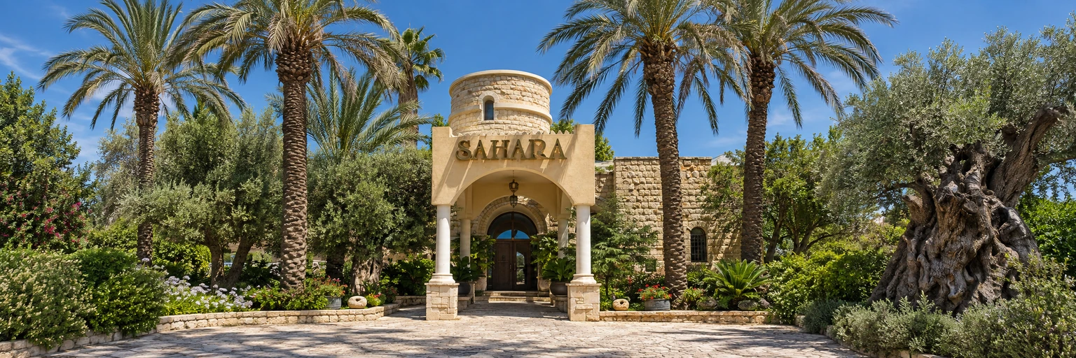The palm-lined entrance