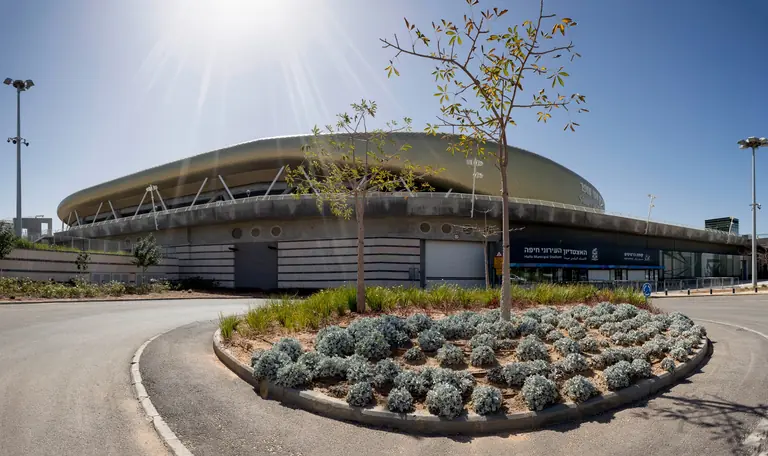 The completed entrance to Sammy Ofer Stadium