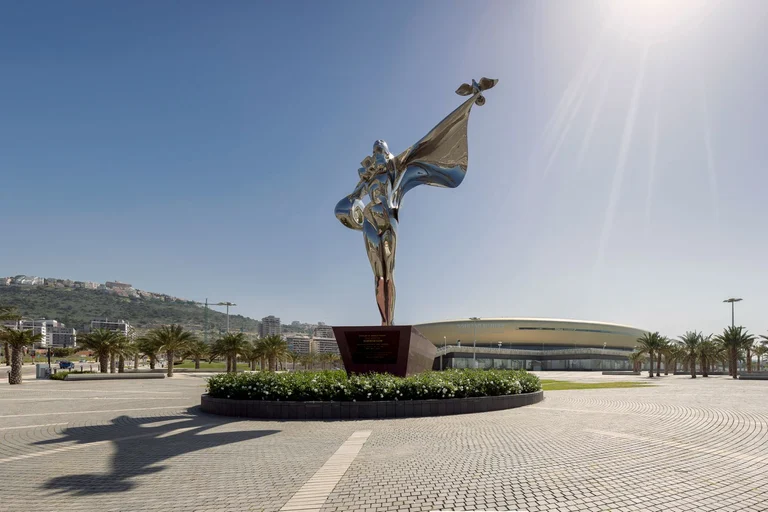 The sculpture plaza and stadium beyond