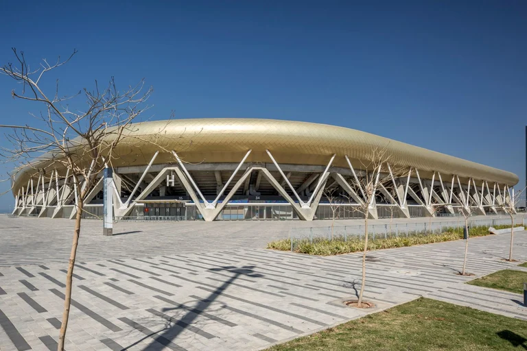 V-shaped supports along the stadium exterior